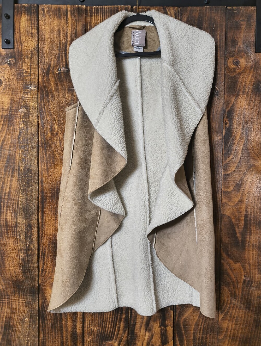 Anthropologie Dolan Left Coast Faux Shearling Waterfall Vest Tan Cream Size S